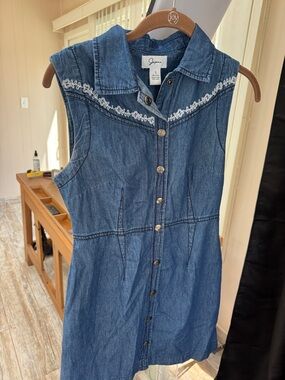 Denim Button-Front Sleeveless Dress